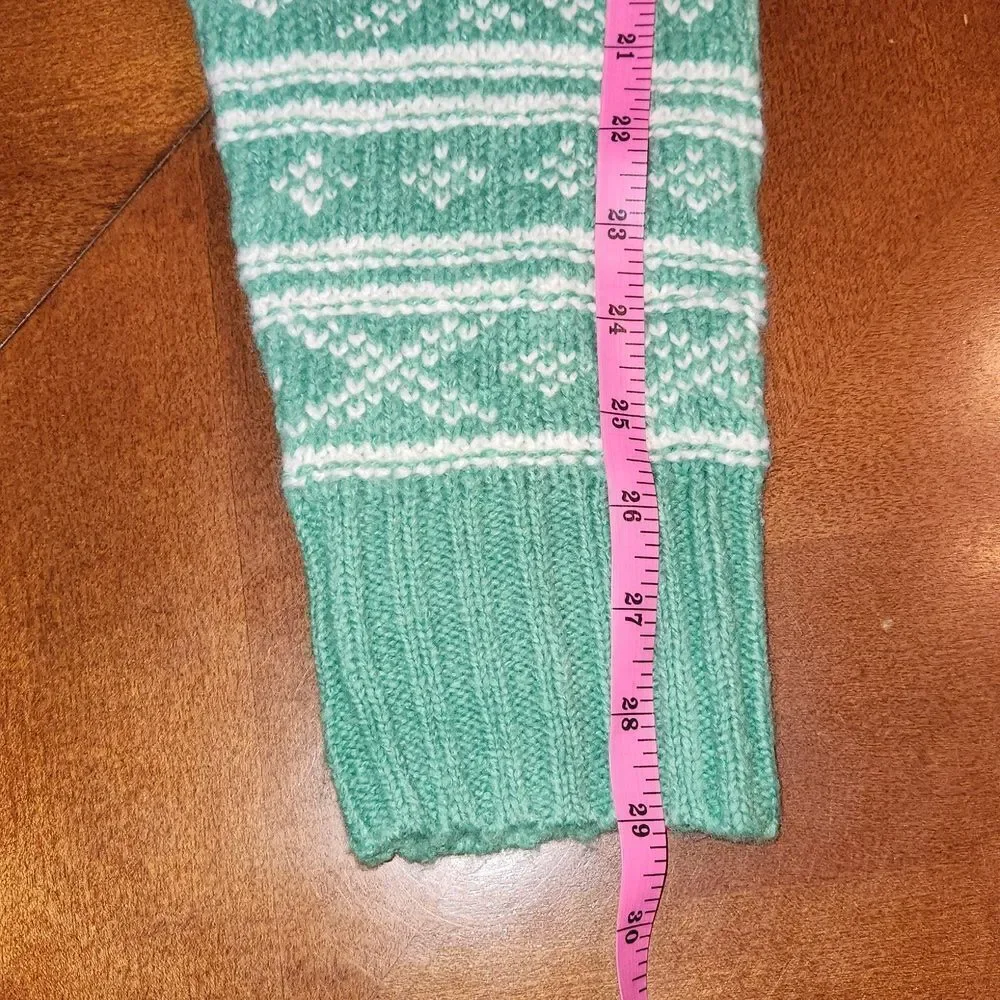 American Eagle Crew Neck Oversized Knit Sweater, Medium, Holiday Green & White
